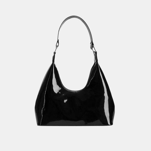 Small black glossy leather handbag and purse 