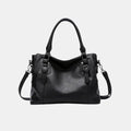 Black leather handbag for women with shoulder strap
