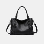 Black leather handbag for women with shoulder strap