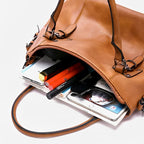 Brown leather handbag interior